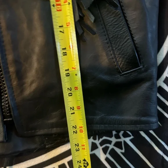 Black Fringe Leather Jacket vintage biker motorcycle jacket - Picture 10 of 10